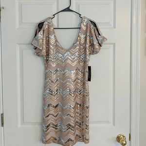 Blush and Silver Sequin V-neck mini dress